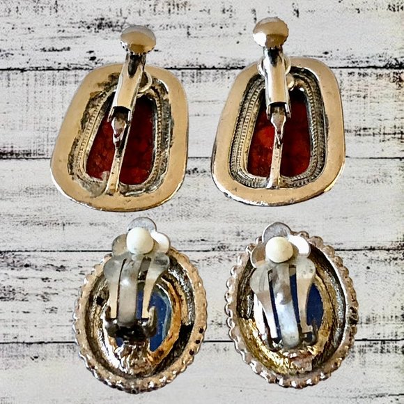 Vintage Earrings Silvertone and Faux Gemstones Screwback + Clip On 2 pairs - Picture 8 of 12